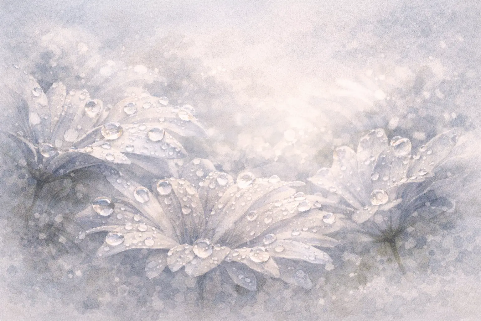 Dew drops on flower petals in soft morning light