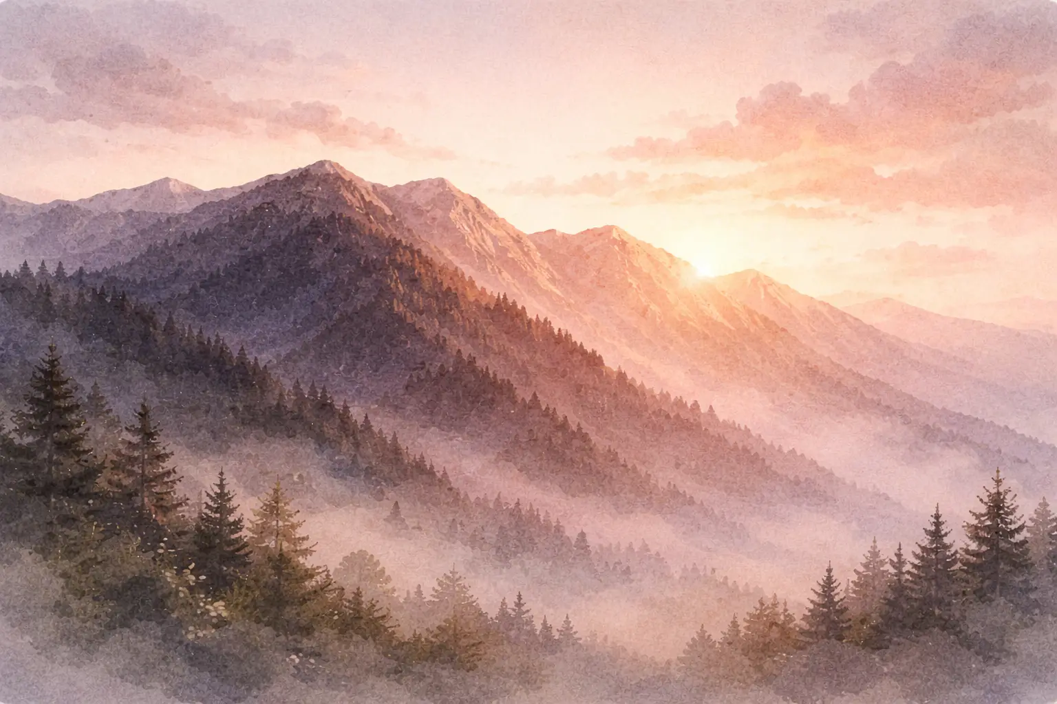 Mountain ridge at threshold between dusk and dawn
