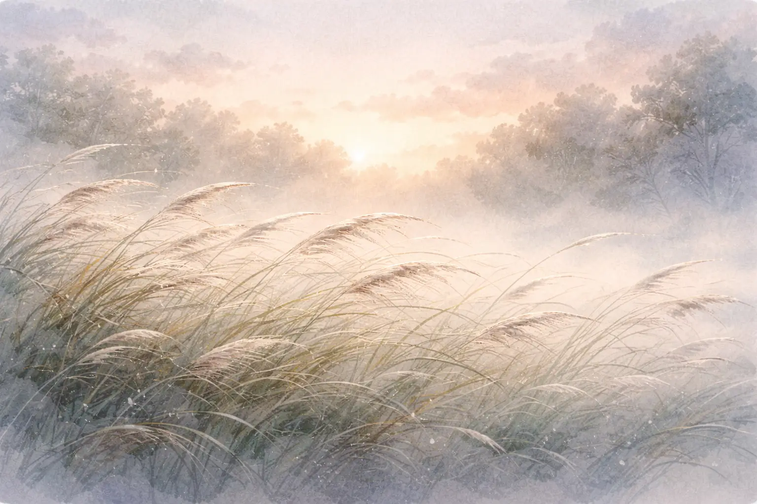 Wind moving through tall grass at dawn