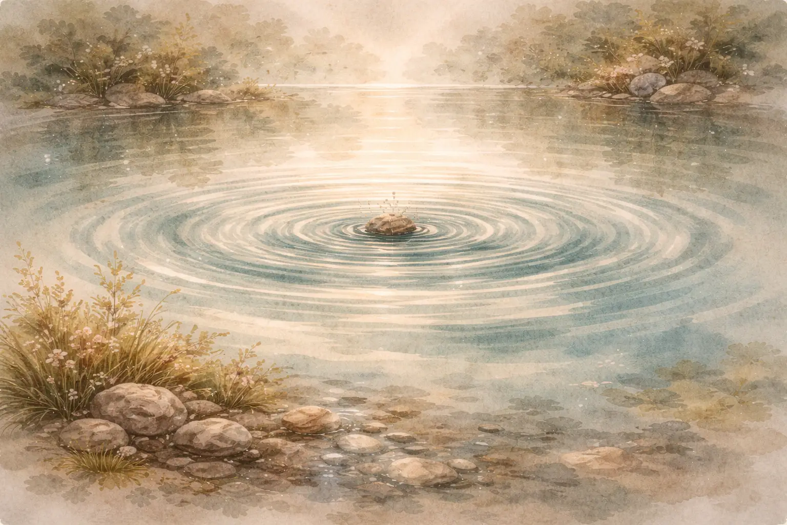 Concentric ripples expanding outward in still water